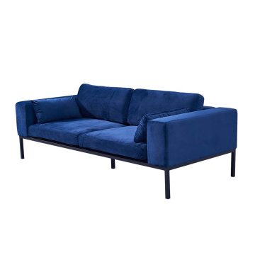 Fabric Nordic Furniture Tufted Cushion Metal Base Couch Sitting Room Blue Velvet Hotel Sofa